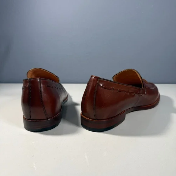 Elanroman Mens Brown Leather Tassel Loafers Apron Toe Shoes Size 46(12.5-13)